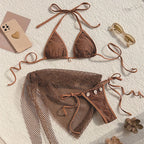 Damen Netz-Bikini-Set mit dekorativem Überwurf und verstellbaren Trägern R&B