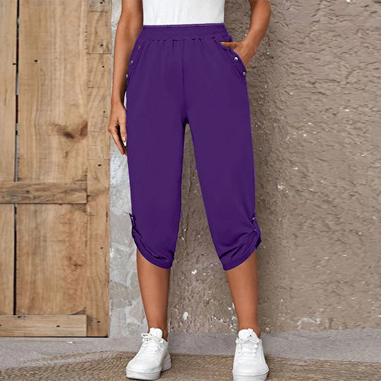 Damen Bequeme Culotte-Hose mit dekorativen Knopfdetails R&B