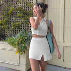 Damen figurbetontes Crop-Top und Rock Twin-Set R&B
