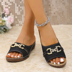 Damen Wedge-Pantoletten mit modischem Riemendesign und goldenen Akzenten R&B