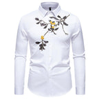 Herren Elegant besticktes Langarmhemd R&B