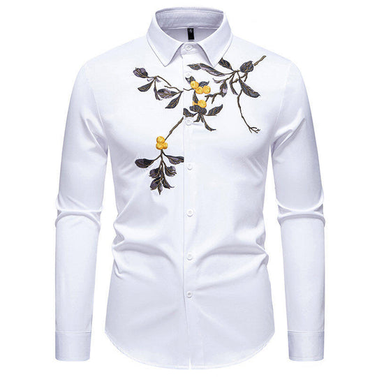 Herren Elegant besticktes Langarmhemd R&B