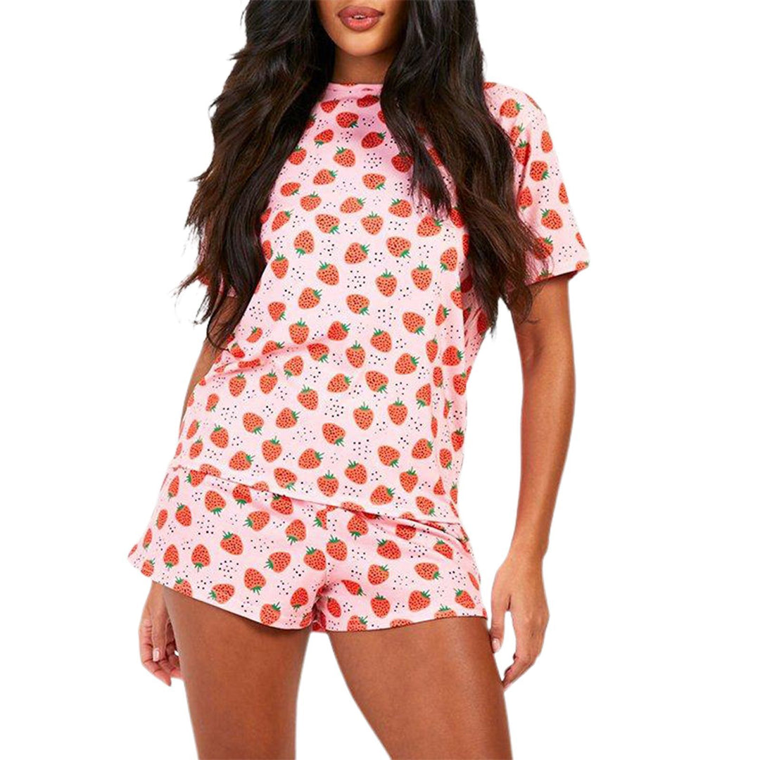 Damen Freizeit Pyjama Set mit Erdbeer-Muster und weichem Stoff R&B