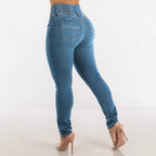 Damen High-Waist Skinny Jeans mit elastischem Bund R&B