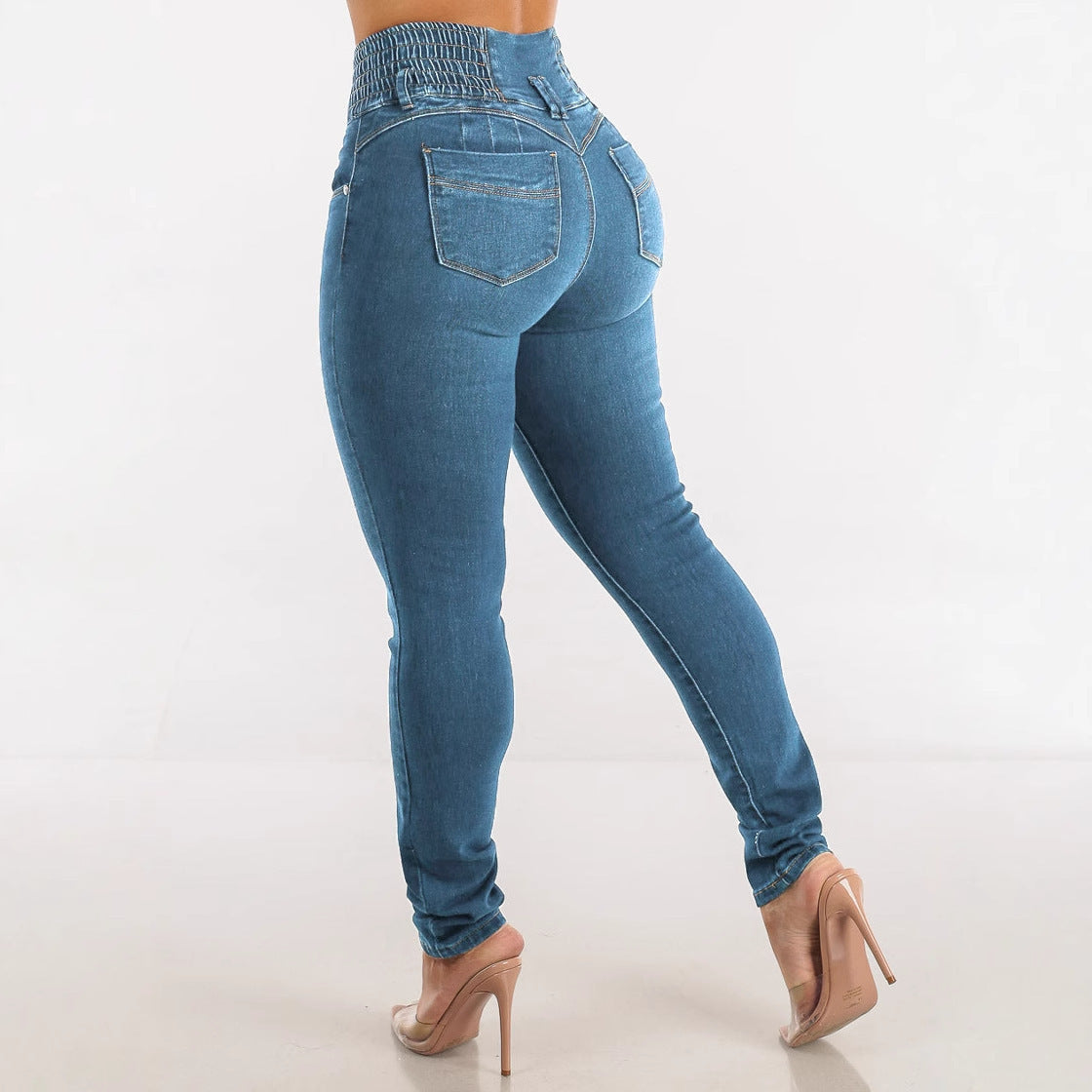 Damen High-Waist Skinny Jeans mit elastischem Bund R&B