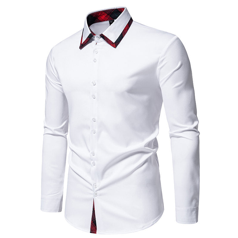 Herren elegantes Langarmhemd mit karierter Kragen-Details R&B