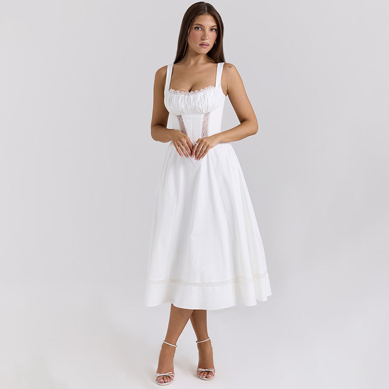 Damen Midi-Kleid mit raffiniertem Taillen-Design und zarter Rüsche R&B