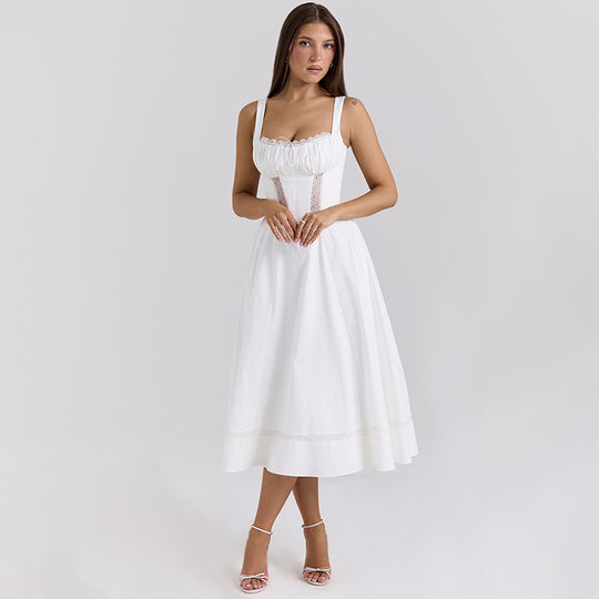 Damen Midi-Kleid mit raffiniertem Taillen-Design und zarter Rüsche R&B