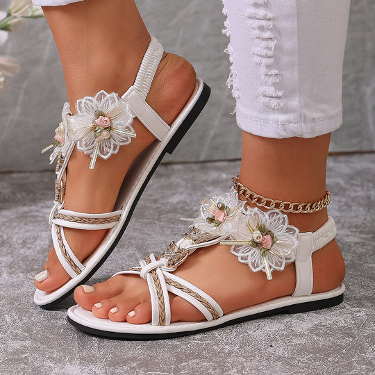 Damen elegante Riemchen-Sandalen mit floralem Design R&B