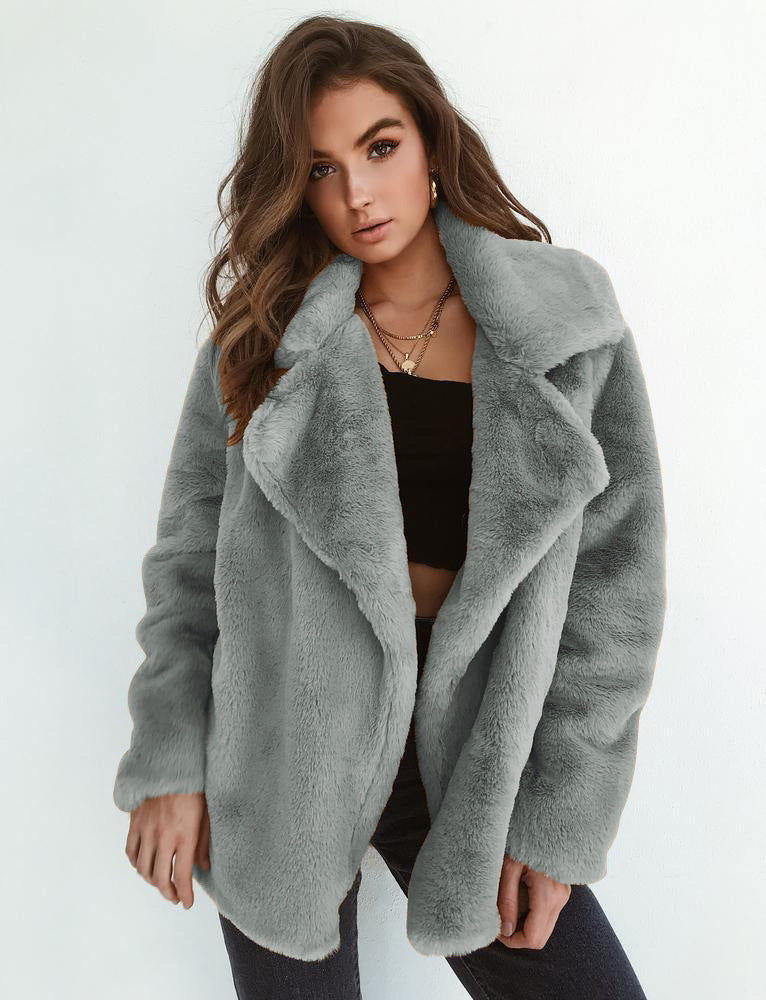 Damen Fleece-Mantel mit weitem Kragen und modischem Schnitt R&B