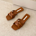 Damen elegante Riemensandalen mit modernem Kreuzdesign und flacher Sohle R&B