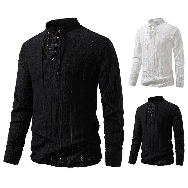Herren Langarmshirt mit einzigartigem Strukturmuster und Kordelzug R&B