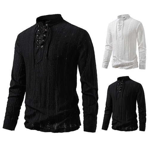 Herren Langarmshirt mit einzigartigem Strukturmuster und Kordelzug R&B