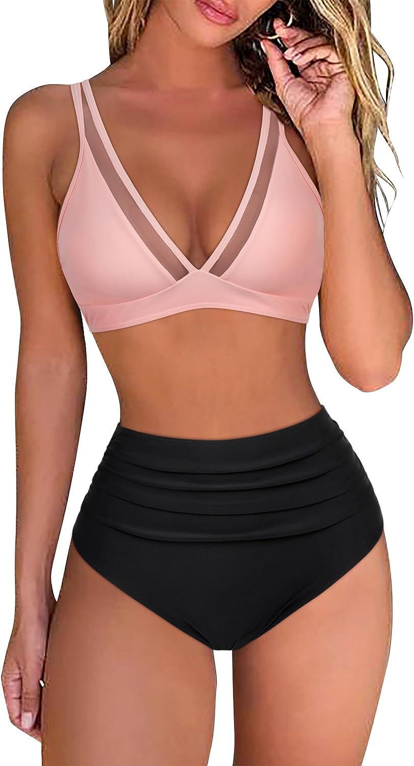 Damen Sportliches Bikini-Set mit atmungsaktiver Mesh-Ausschnittherstellung R&B