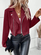 Damen Stylische Bikerjacke aus Kunstleder mit asymmetrischem Reißverschluss R&B