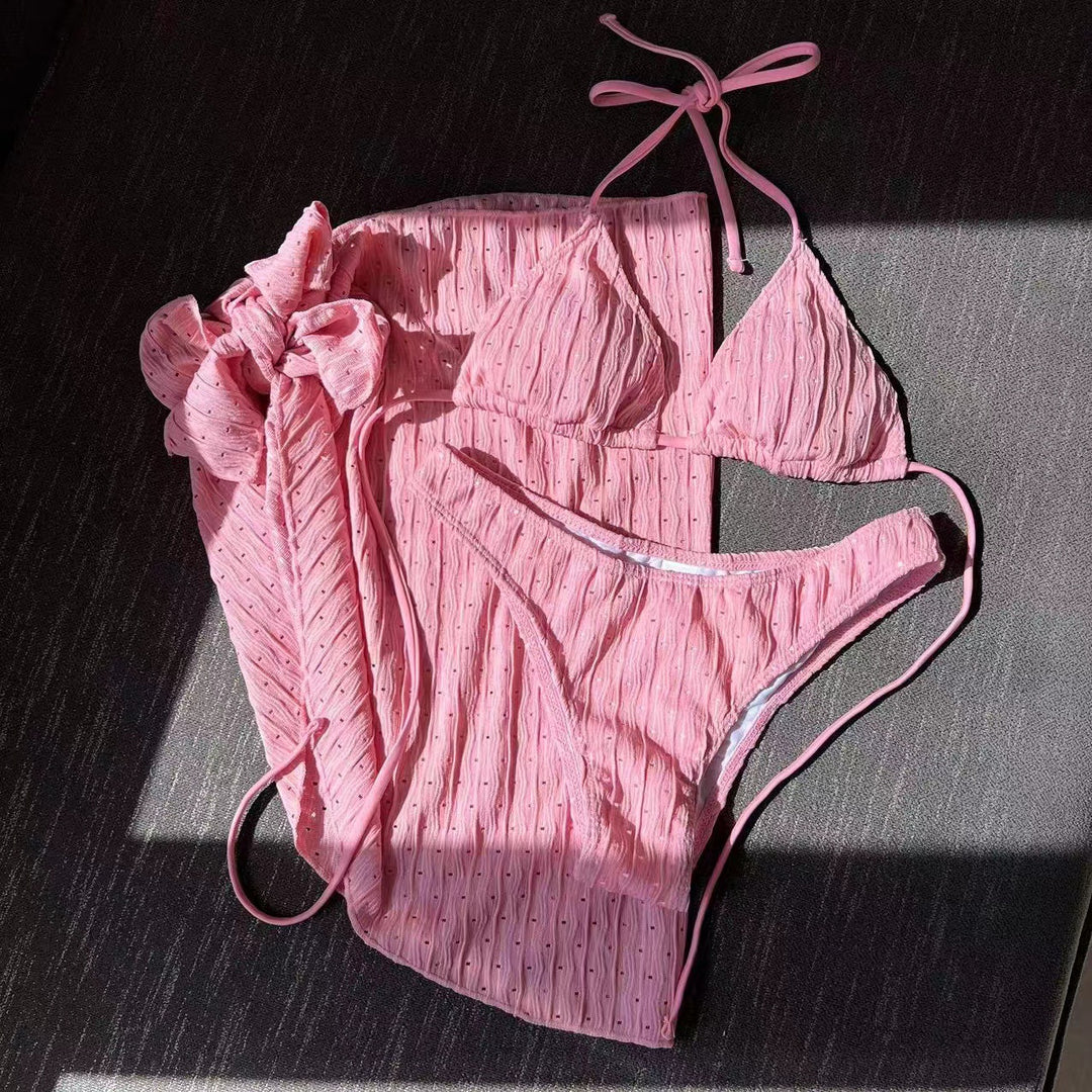 Damen Bikini-Set mit leicht glänzendem Design und verspieltem Wickelrock R&B