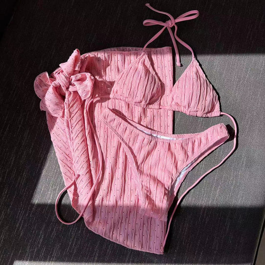 Damen Bikini-Set mit leicht glänzendem Design und verspieltem Wickelrock R&B