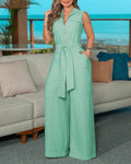 Damen Jumpsuit mit weitem Bein und Taillengürtel R&B
