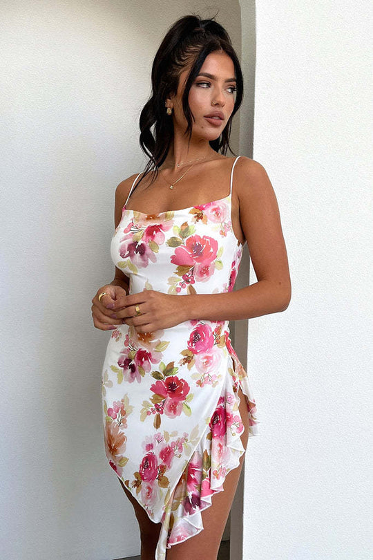 Damen Blumenkleid mit asymmetrischem Schnitt R&B