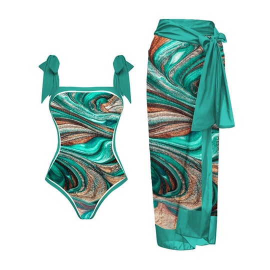 Damen Bikini-Set mit floralem Design und elegantem Überrock R&B