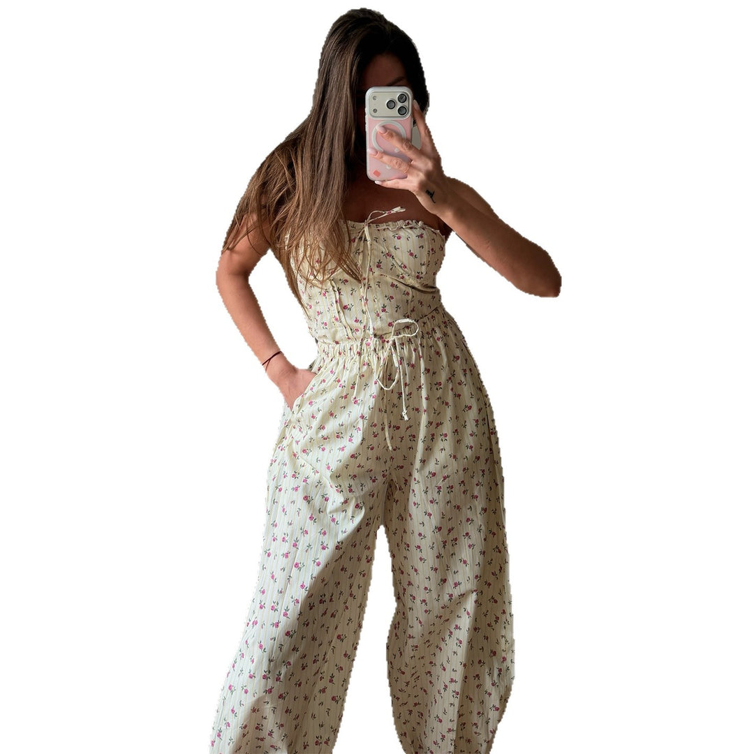 Damen Jumpsuit mit verspieltem Blumenmuster und elastischem Taillenzug R&B