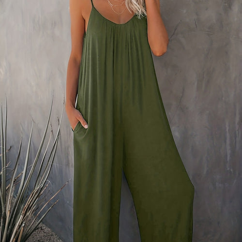 Damen Lässiger Jumpsuit mit tiefem V-Ausschnitt und praktischen Taschen R&B