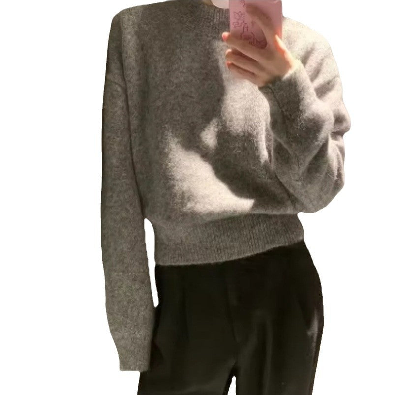 Damen lockerer Strickpullover mit Rundhalsausschnitt und weichem Material R&B