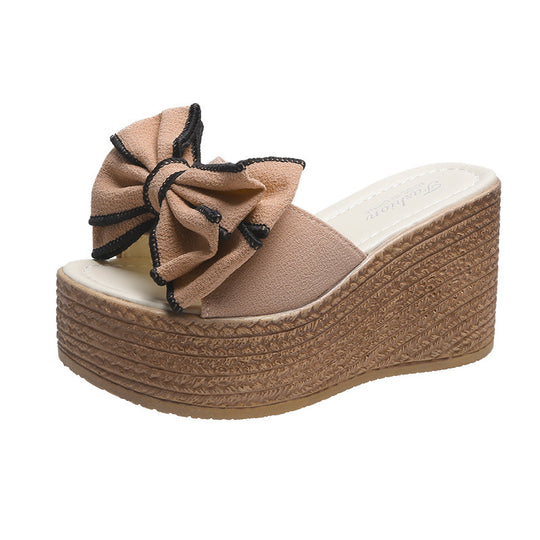 Damen Wedge-Pantoletten mit modischer Schleifen-Applikation und rutschfester Sohle R&B