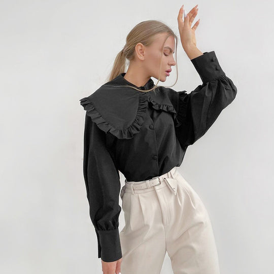 Damen Elegante Bluse mit dekorativem Volantkragen und Puffärmeln R&B