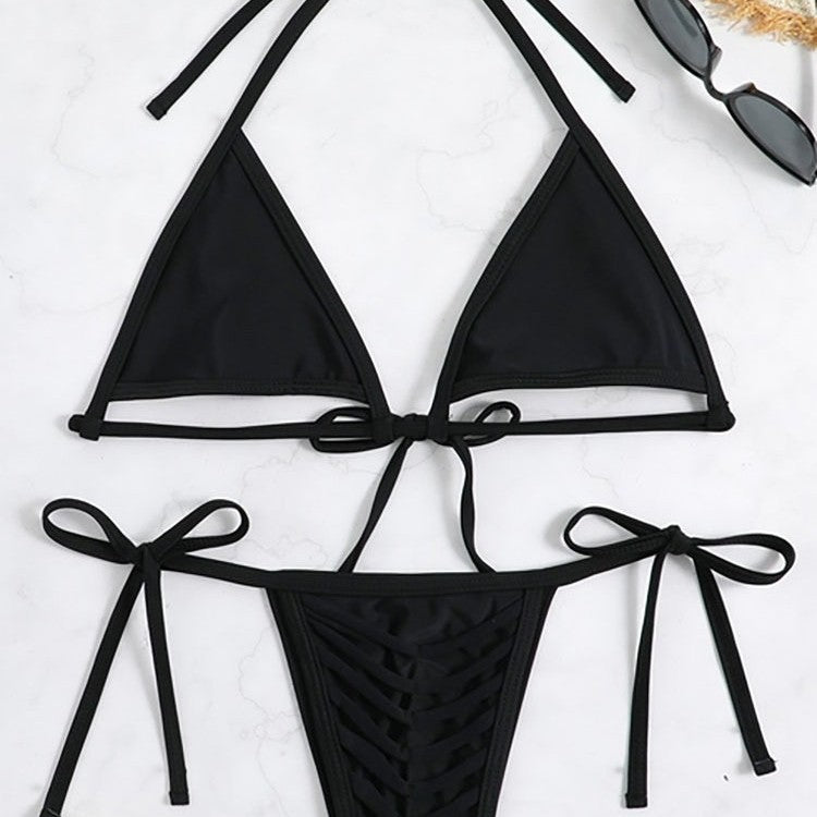 Damen Triangel-Bikini-Set mit geflochtenem Höschen und verstellbaren Trägern R&B