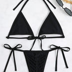 Damen Triangel-Bikini-Set mit geflochtenem Höschen und verstellbaren Trägern R&B