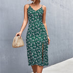Damen Midi-Kleid mit floralem Design und eleganter Schlitz-Detailierung R&B