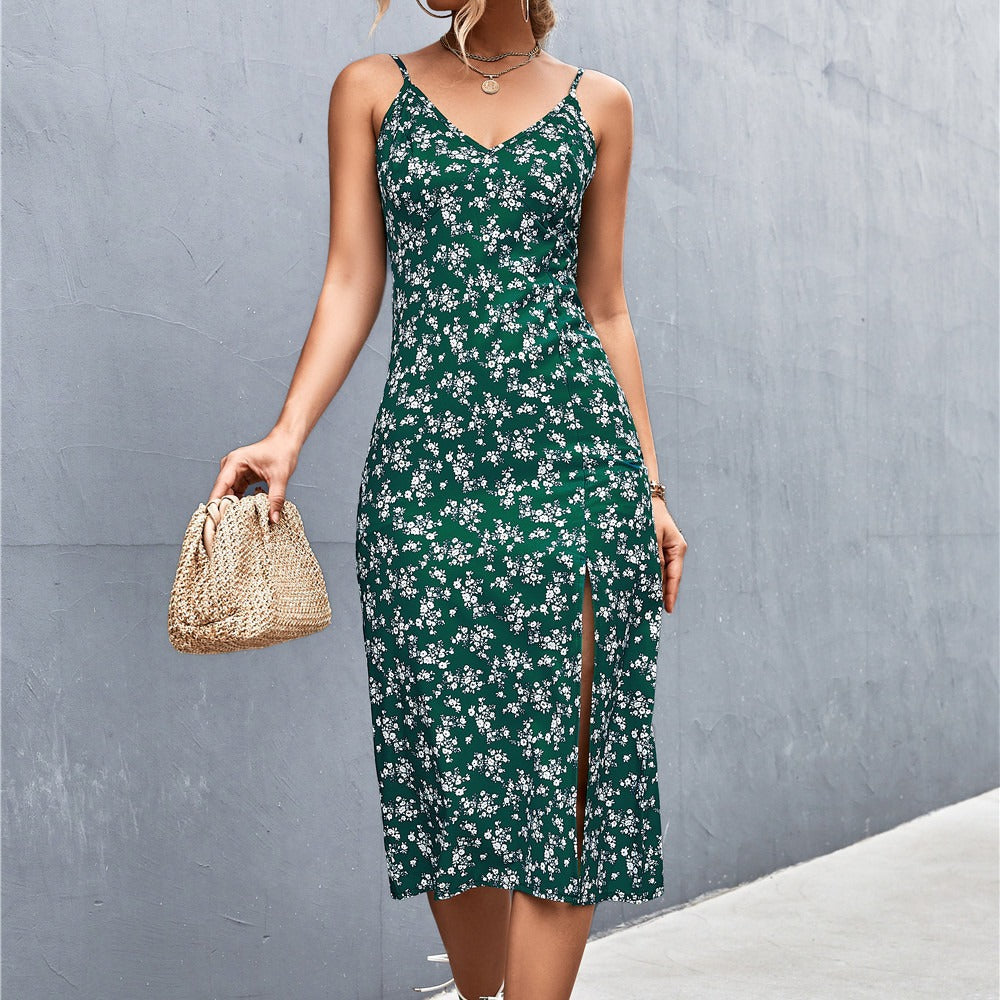 Damen Midi-Kleid mit floralem Design und eleganter Schlitz-Detailierung R&B