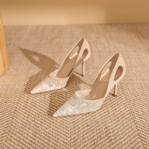 Damen elegante spitze High Heels mit floralem Spitzenmotiv R&B