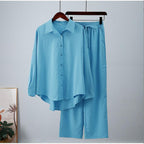 Damen nan lockeres zweiteiliges Lounge-Set mit Oversize-Hemd und elastischer Bundhose R&B