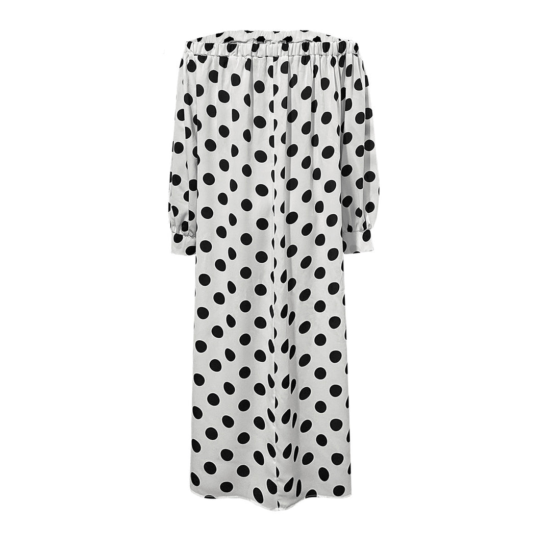 Damen Off-Shoulder Maxikleid mit Polka-Dots und elastischem Bund R&B