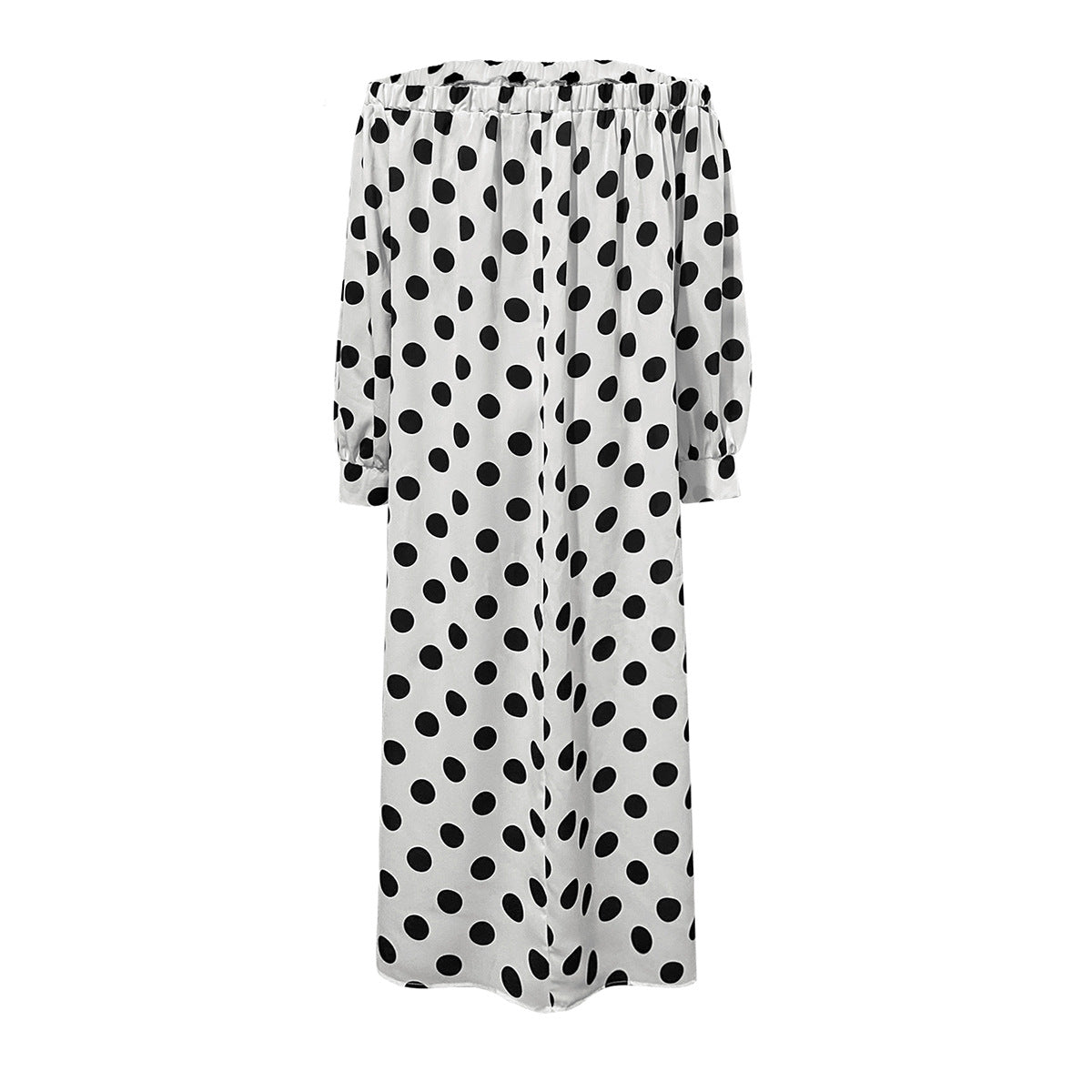Damen Off-Shoulder Maxikleid mit Polka-Dots und elastischem Bund R&B