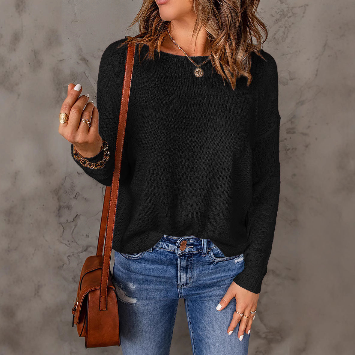 Damen lässiger Strickpullover mit weitem Schnitt und eleganten Details R&B