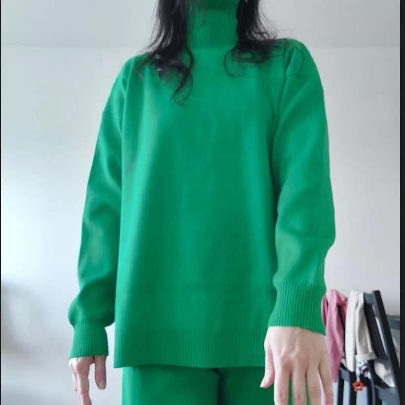 Damen Lässiges Strickset mit hohem Kragen und weitem Bein R&B
