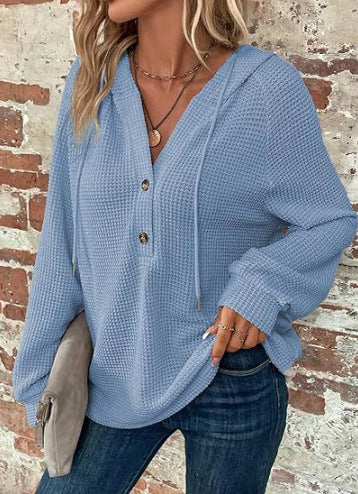 Damen lässiger Kapuzenpullover mit Knopfdetails und strukturiertem Gewebe R&B