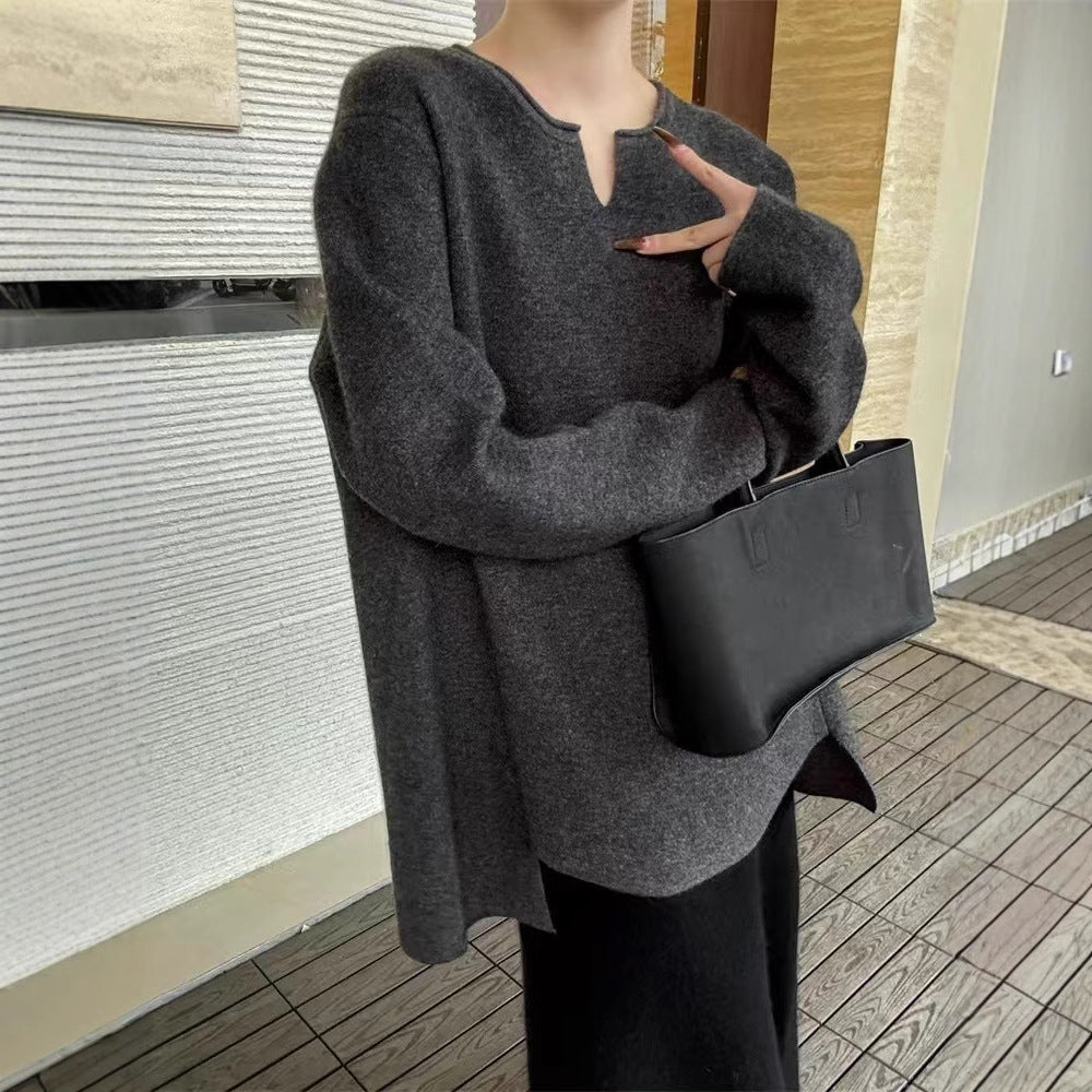 Damen eleganter Pullover mit V-Ausschnitt und langen Ärmeln