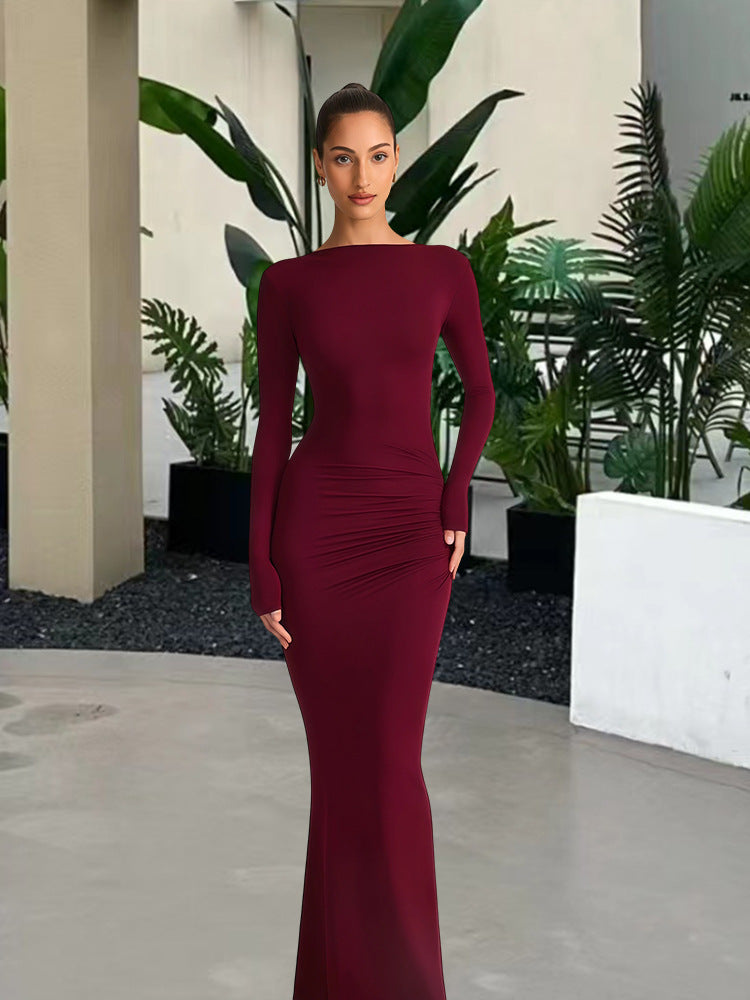 Damen elegantes Abendkleid mit figurbetontem Schnitt und langen Ärmeln EB