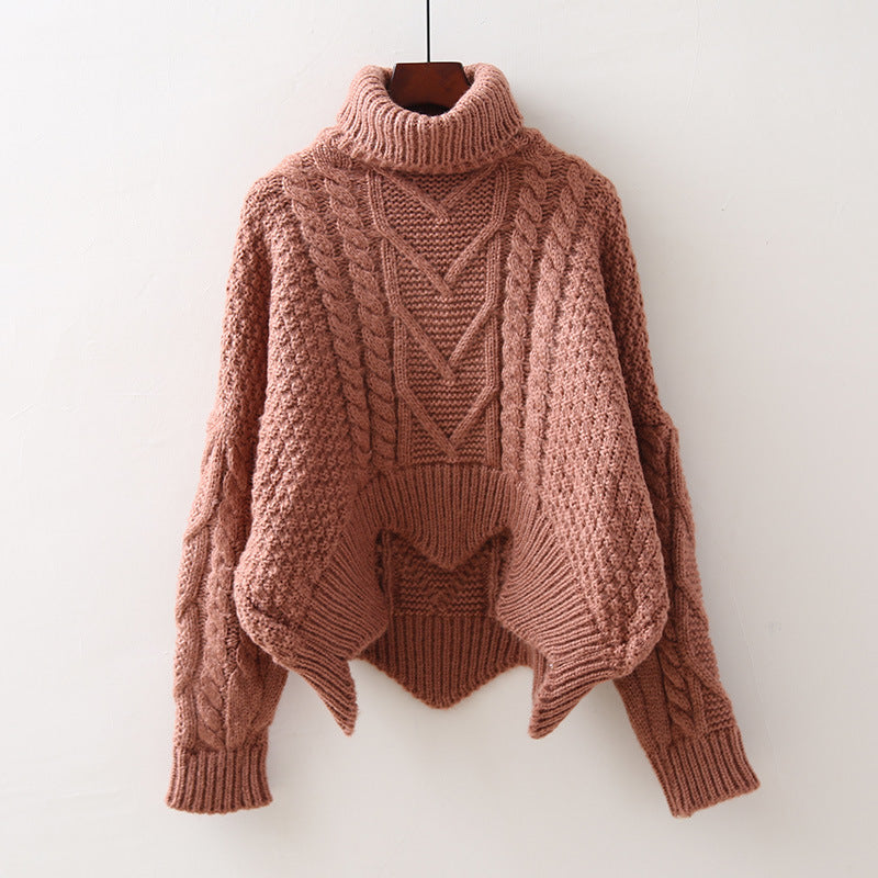 Damen Großer Pullover mit Hohem Kragen und Strickmuster R&B