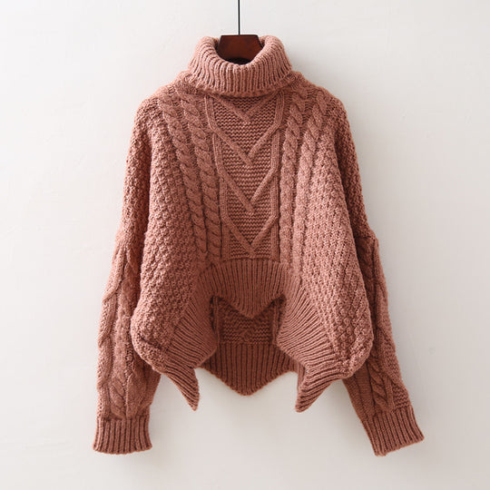 Damen Großer Pullover mit Hohem Kragen und Strickmuster R&B