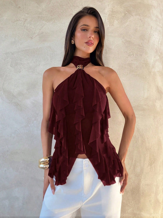 Damen Top mit asymmetrischem Schnitt und dekorativen Rüschen R&B