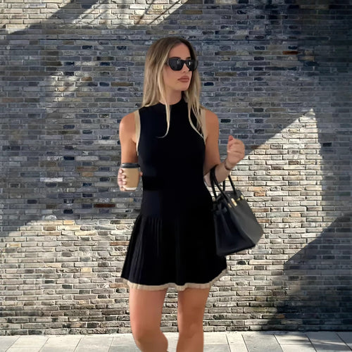 Damen Verspieltes Fit-and-Flare Kleid mit elegantem Kragen und schwingendem Saum R&B