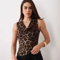 Damen Cowl-Neck Top mit Leopardenmuster und figurbetontem Schnitt R&B