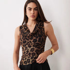 Damen Cowl-Neck Top mit Leopardenmuster und figurbetontem Schnitt R&B