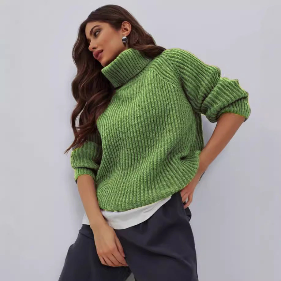 Damen Strickpullover mit hohem Kragen und strukturierter Maschenoberfläche R&B