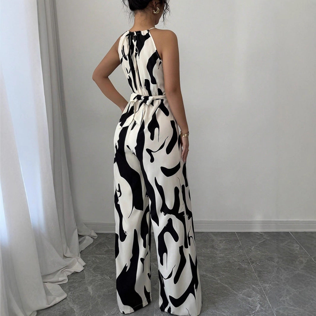Damen Modischer Jumpsuit mit Spaghettiträgern und weitem Bein R&B